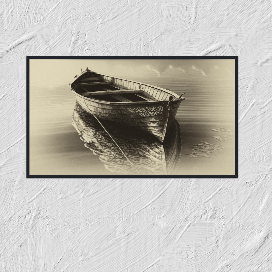 Samsung Frame TV, Black and White Boat Illustration, Digital Download