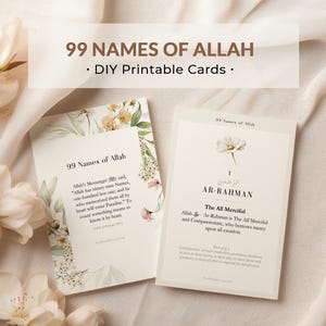 Cartões de memória islâmicos imprimíveis - 99 nomes de Allah Al Asma Ul Husna | Para download e faça você mesmo | Download digital Aprendizagem islâmica, presentes islâmicos