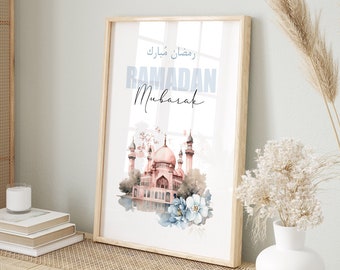 Ramadan Mubarak Wall Art Digital Download, Islamic Printable Poster, Ramadan Decorations, Muslim Home Decor, Mosque Downloadable Print