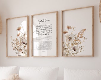 Ayatul Kursi Islamic Wall Art Digital Download, Set of 3 Muslim Posters and Prints, Islamic Gifts, Printable Artwork Neutral Wildflowers