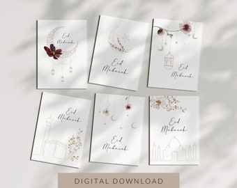 Printable Eid Mubarak Cards, Islamic Greeting Cards Digital Download, Islamic Gifts, Minimalist Islamic Eid Mubarak Digital Cards 5x7 A6 4x6