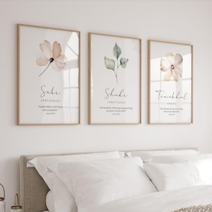 Set of 3 Islamic Digital Art Prints, Islamic Printable Wall Art, Inspirational Muslim Posters, Islamic Gifts Sabr Shukr Tawakkul Quran Verse