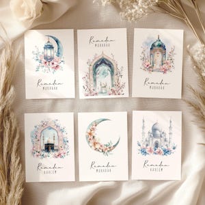 Lot de 6 cartes Ramadan - Téléchargement numérique, cadeaux Ramadan, décorations islamiques modernes imprimables Ramadan, A6, 5 x 7, 4 x 6 cartes de voeux Kaaba