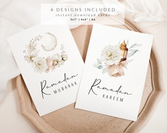 Printable Ramadan Cards Set, Modern Ramadan Mubarak Decoration DIY, Islamic Digital Download A6, 5x7, 4x6, Minimal Greeting Cards Eid Gifts