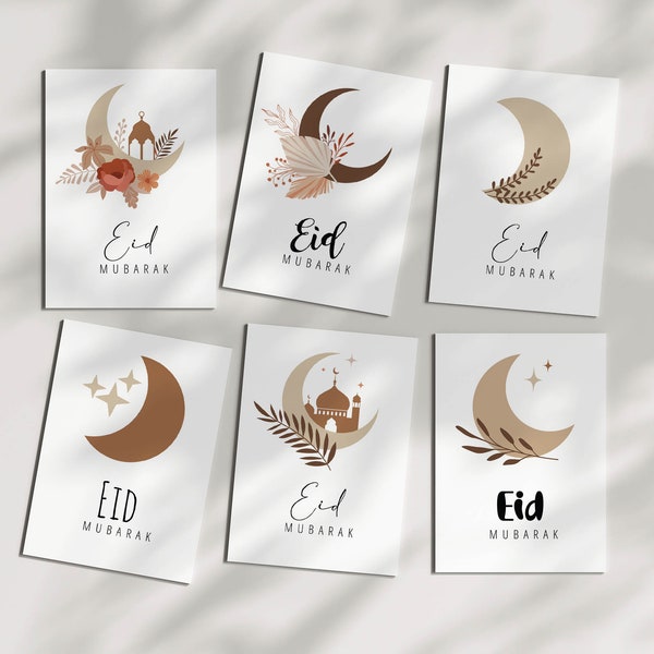 Printable Eid Mubarak Cards, Islamic Greeting Cards Digital Download, Islamic Gifts, Islamic Eid Mubarak Digital Cards 5x7 in, A6, Moon Boho