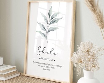 Shukr Islamic Wall Art Print Digital Download, Printable Quran Verse Poster, Eid gift, Sage Green Modern Muslim Home Decor, Islamic Quote
