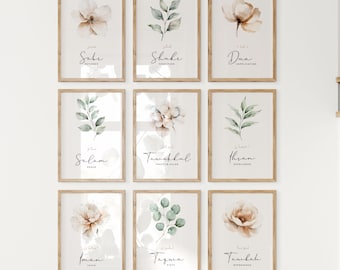 Islamic Digital Gallery Wall Art, Set of 9 Printable Muslim Posters and Prints Sage Green, Inspirational Islamic Gifts Sabr Shukr Tawakkul
