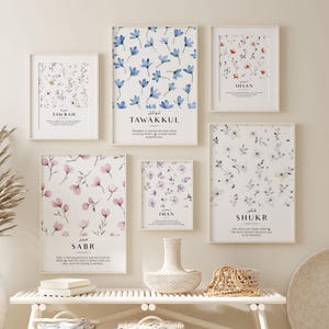 Islamic Digital Wall Art, Set of 6 Printable Wall Art Muslim Posters and Prints, Inspirational Islamic Quotes for Gifts, Sabr Shukr Tawakkul