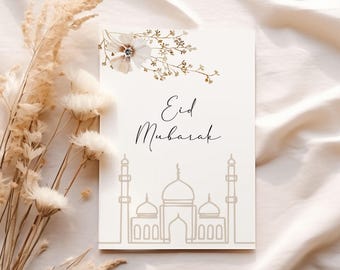 Printable Eid Mubarak Cards, Islamic Greeting Cards Digital Download, Islamic Gifts, Minimalist Islamic Eid Mubarak Digital Cards 5x7 A6 4x6