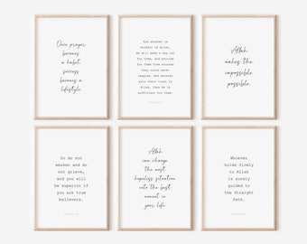 Set von 6 Islamischen Zitaten Wandkunst, Inspirational Islamischen Digitaldrucke, Muslimische Poster, Islamisches Geschenk, Koran Vers druckbare Galerie Wandkunst