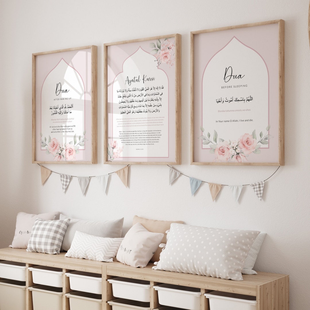 Islamic Wall Art Prints for Children, Printable Muslim Nursery Triptych