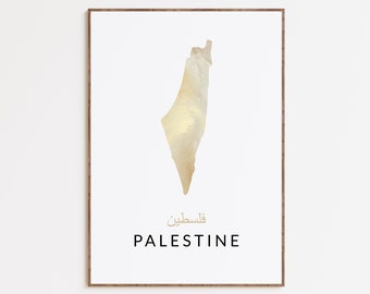 Digital nedladdning av Palestina-väggkonst, nedladdningsbar minimalistisk Palestina-affisch, digitalt tryckt konstverk med guldkarta över Palestina, modernt