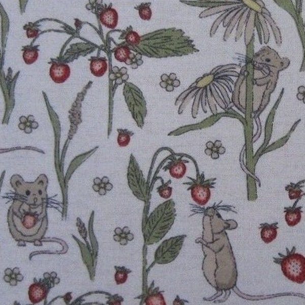 Flannel - Field of Strawberries Field Mouse - 100% Brushed Cotton Flannel Fabric