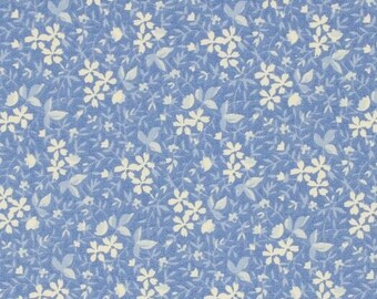 Botanicals - Winter White Floral on Blue Calico - 100% Quilters Cotton