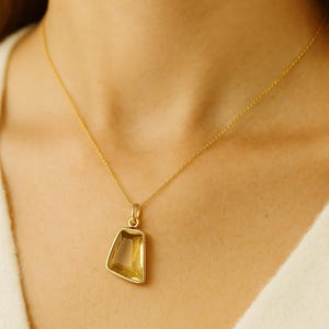 Handmade 14k Gold Lemon Quartz Pendant, Gold Jewelry, Fancy Shape Quartz, Gift For Her, Quartz Gemstone, Minimalist Pendant, Unisex Pendant