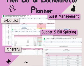 Hojas de cálculo de Google para despedidas de soltera, plantilla para despedidas de soltera, planificador de despedidas de soltera, despedida de soltera, planificador de bodas, lista de verificación para bodas, plantilla de Excel