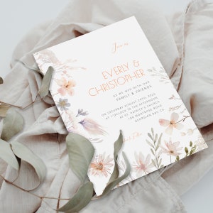 Dusty Rose Wildflower Wedding Invite Suite, Spring Wedding Invite Suite, Edit in Templett, DIY Wedding Templates