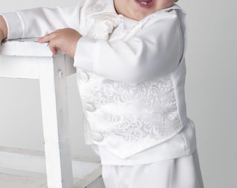 Christening Suit, Baby Boy Suit, Baptism Suit, White Baby Boy Suit, Christening Set