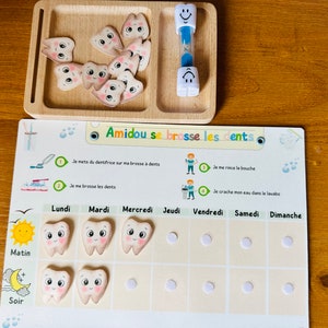 Zahnhygiene-Diagramm für Kinder - Personalisiert mit Vornamen + Sanduhr - Montessori inspiriert