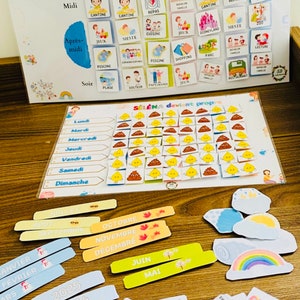 Personalized laminated weekly planner for children in large format with 110 stickers/weekly planner/Montessori children's weekly routines image 6