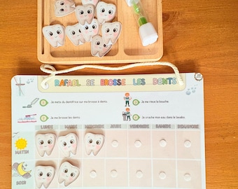 Children&#39;s dental hygiene chart - Personalized with first name + hourglass - Montessori inspired