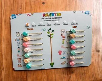 Customizable Children&#39;s Routine Chart - Morning/Evening - Visual Routines with Wooden Beads - Autonomy & Habits