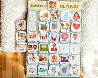 PECS board with 30 laminated/magnetic pictogram image cards, Autism visual communication tool