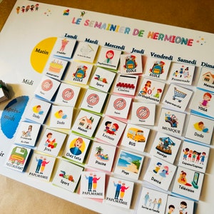 Personalized laminated weekly planner for children in large format with 110 stickers/weekly planner/Montessori children's weekly routines image 3