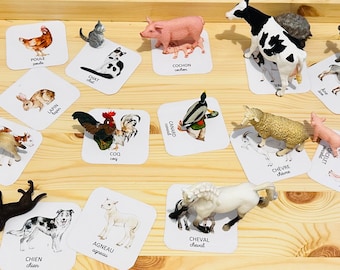Nomenclatuurkaart voor boerderijdieren - educatief kinderdagverblijfspel - leuk spel geïnspireerd door Montessori