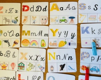 Cartes de nomenclature/ apprentissage maternelle/ linguistique/ jeu à pinces phonologie inspiration montessori