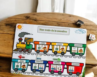 Montessori A3 Children's Planner – Magnetic or Laminated Weekly Train – Children's Routine – Preschool Weekly Planner – Time Markers