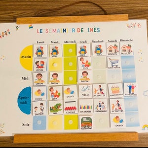 Personalized laminated weekly planner for children in large format with 110 stickers/weekly planner/Montessori children's weekly routines image 1