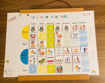 Personalized laminated weekly planner for children in large format with 110 stickers/weekly planner/Montessori children's weekly routines