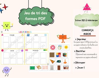 Printable shape sorting game – PDF educational sheet – Montessori activity for ages 3 and up