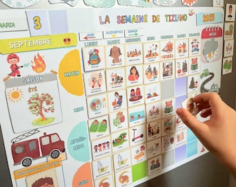Semainier Magnétique Enfant A3 – 265 Magnets | Autonomie & Organisation Familiale | Planning Hebdomadaire Évolutif |  Rentrée Scolaire