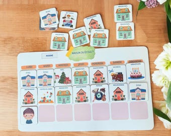 Magnetic or Laminated Weekly Chart - Home and School - Joint Custody - Montessori Educational - First Weekly Chart for Children