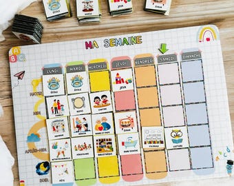 130 Magnets, Large Format A3/A4 Personalized Simplified Magnetic Weekly Planner - Children&#39;s Routine - Weekly Organization, Laminated, Montessori Back to School