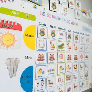 243 Magnets included - NEW - Large personalized A3 magnetic weekly planner - Montessori scalable - Family organization, Children&#39;s routine - Decoration - Back to school