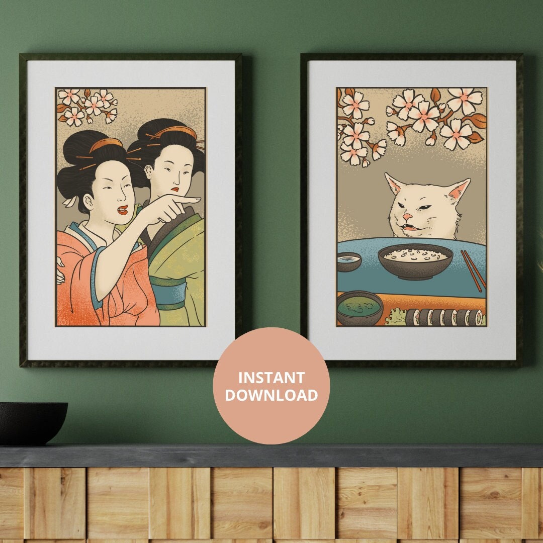 Set of 2 Funny Woman Yelling at Cat Meme Print College Gift Etsy