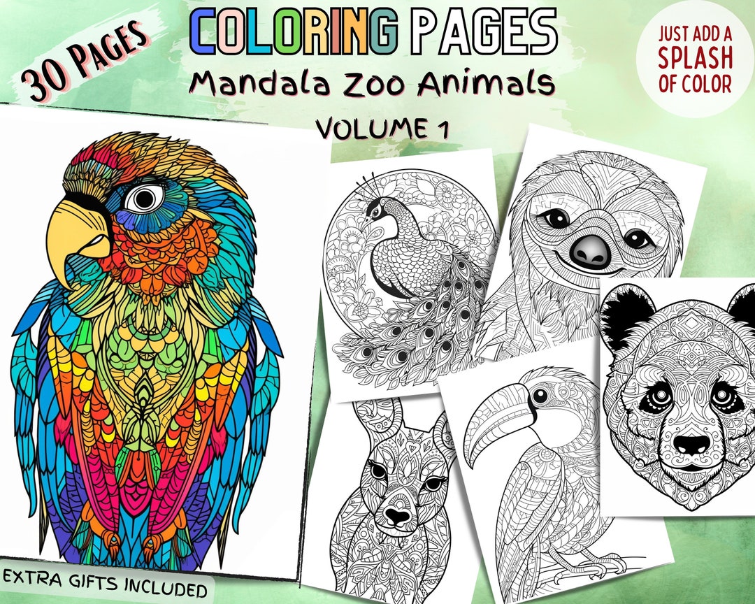 30 Mandala Zoo Animals Coloring Page Book Volume 1 Adults - Etsy UK