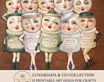 Printable Paper Dolls Moon Women Set, Vintage Ephemera, Junk Journal Supplies by PaperPrintsPro