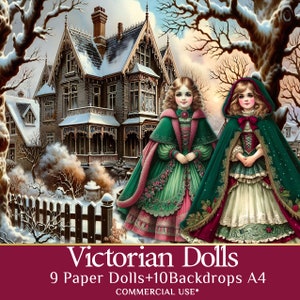 Vintage Victorian Paper Doll Printable Kit - 8 Dolls, 10 Backgrounds for Adult Junk Journal, Nostalgia Art Doll