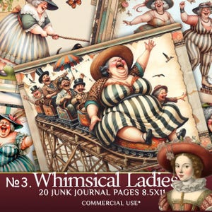 Whimsical Old Ladies Junk Journal Pages - Cartoon Grandmothers Clipart for Scrapbooking