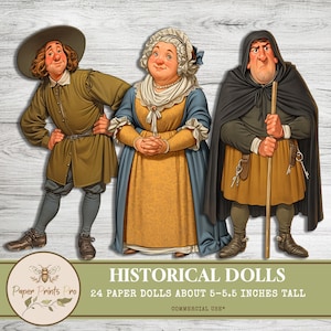 Historical Paper Dolls – 24 Characters for Junk Journals & Scrapbooking- Printable Cutout Dolls-Vintage DIY -Clip Art Paper Prints Pro