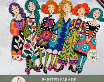 Papierpuppe zum Ausdrucken, 30 knifflige Ausschneideteile, Junk-Journal-Zubehör, bunte Cliparts | PaperPrintsPro
