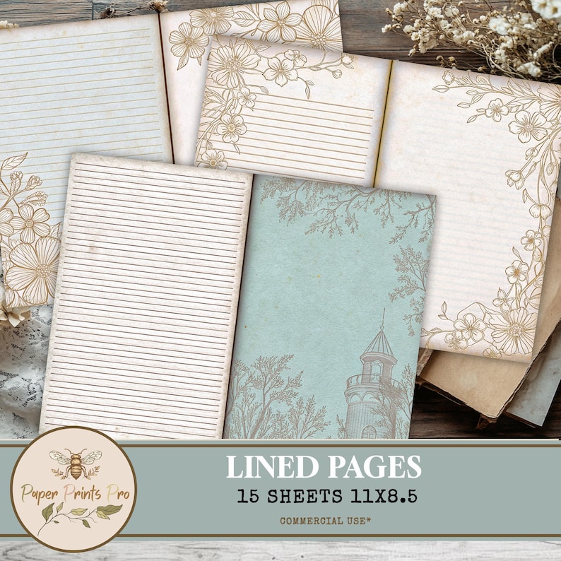 Printable Lined Journal Pages – 15 Foldable Writing Papers for Junk ...