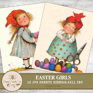 Vintage Easter Girls Clipart - 12 Digital JPG, 300 DPI for Scrapbooking, Junk Journals & Cards - Paper Prints Pro