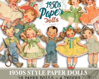 Printable Paper Dolls 1950s Style – 18 Retro Characters for Journaling and Scrapbooking – PaperPrintsPro