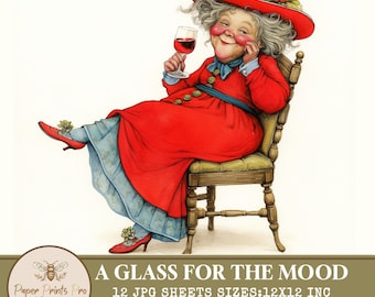 Vintage Ladies with a Glass Clipart - 12 Digital JPG, 300 DPI for Junk Journals, Scrapbooking, Cards - Paper Prints Pro