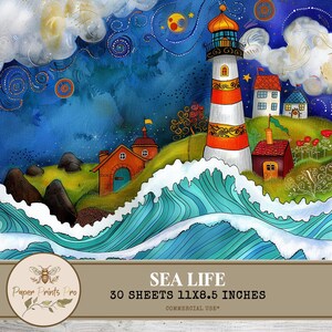 Set of 30 printable sea-themed illustrations (plus 1 bonus), featuring mermaids, pirates, ships, lighthouses, sea animals, and ocean scenes. Designed in a whimsical, colorful storybook style. Ideal for junk journals, card making, kids crafts, wall art, classroom decor, and DIY creative projects. High-resolution JPG files, 11x8.5 inches, ready to print.
